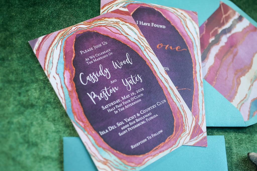 Pink, Purple and Turquoise Agate Inspired Wedding Invitation Suite | Tampa Bay Wedding Paper Goods Sarah Bubar Designs