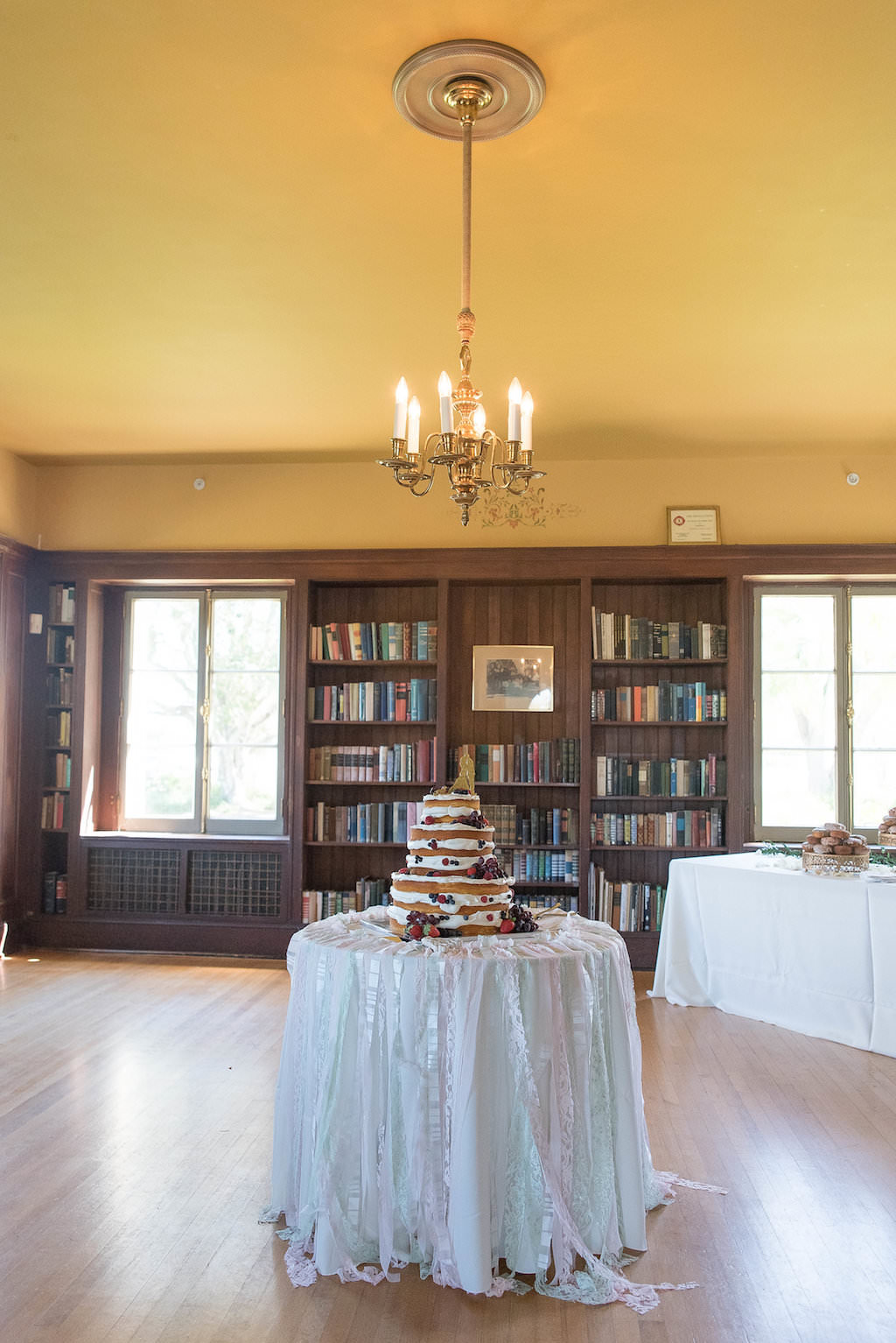 Indoor Historic Library Brunch Wedding Reception Naked Cake with Berries | Sarasota Wedding Venue The Edson Keith Mansion