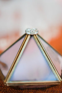 Diamond Engagement Ring and wedding Band on Geometric Decor
