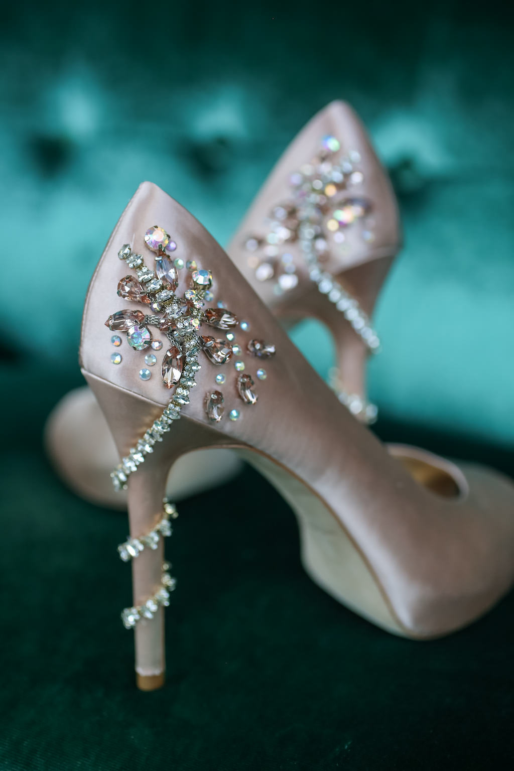 Pink Silk Bejeweled Pumps Wedding Shoes