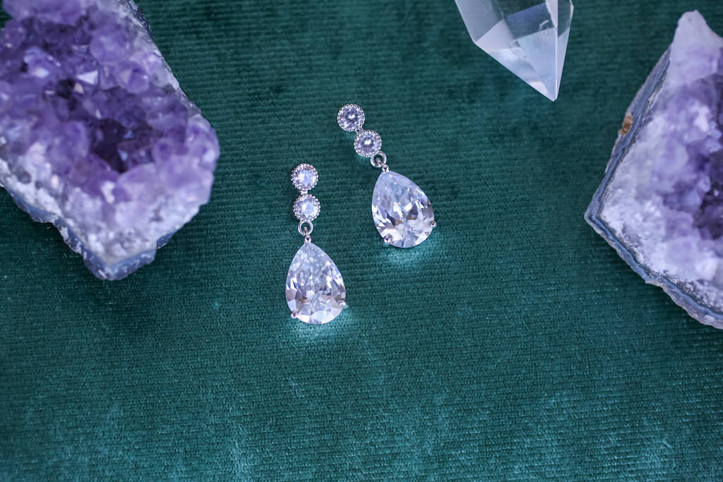 Drop Gemstone Crystal Wedding Earrings
