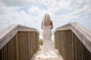 Outdoor Beach Bridal Portrait in Strapless Lace Essense of Australia Wedding Dress