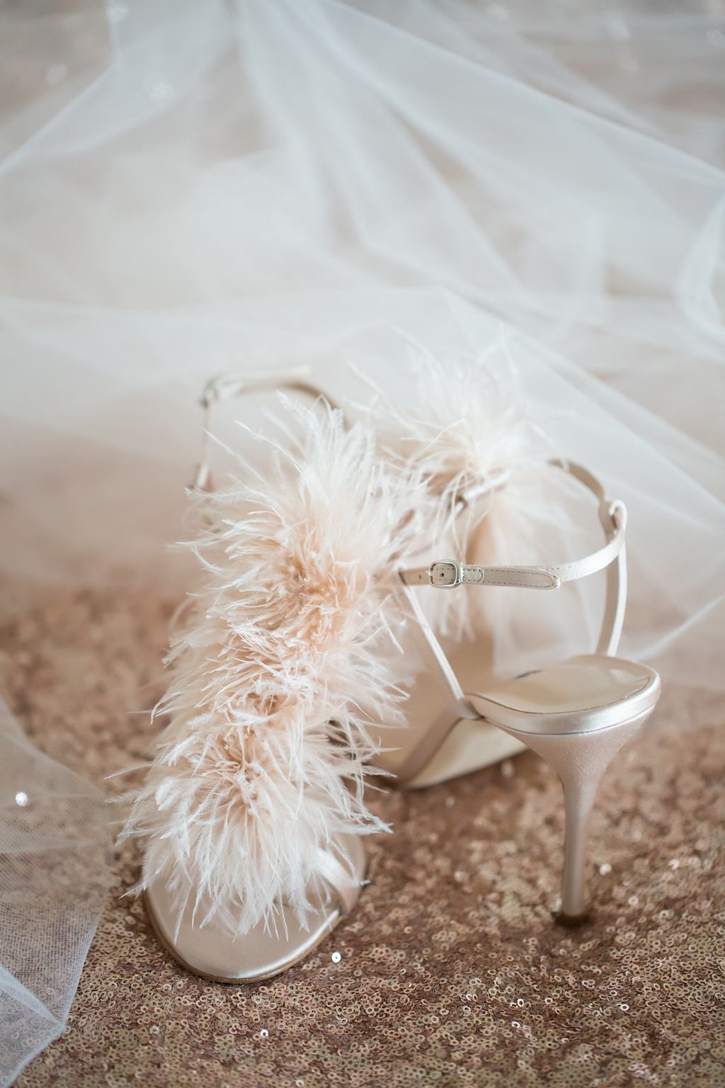 Blush Feather Strappy Stiletto Wedding Shoes