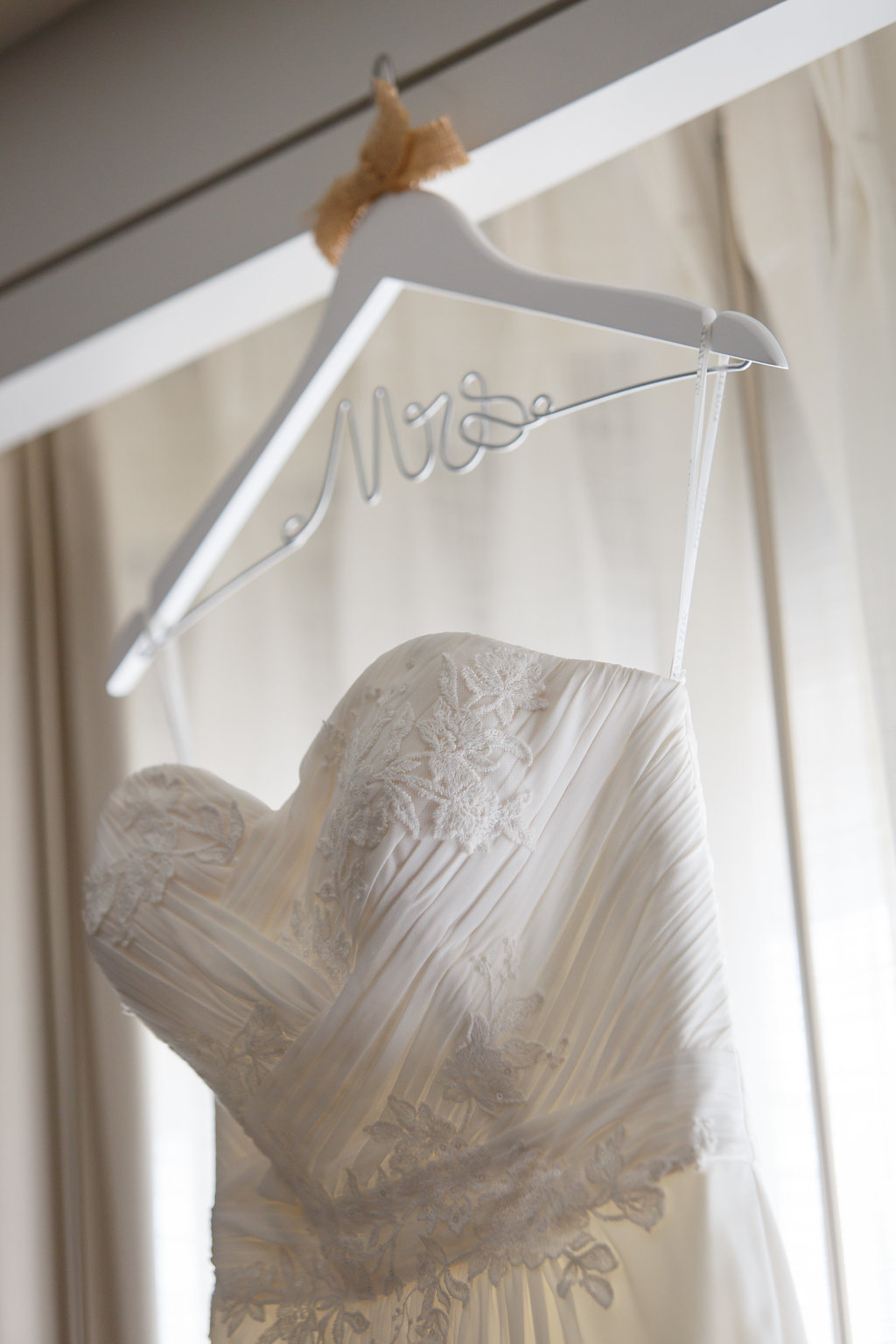 Floral Embroidered Strapless Wedding Dress on Mrs. Hanger