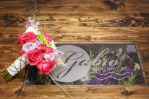 Pink and Purple Rose with Grasses and Greenery Wedding Bouquet and Wood Floor Glass Cutout filled with Flowers | Tampa Bay Wedding Florist Gabro Event Services
