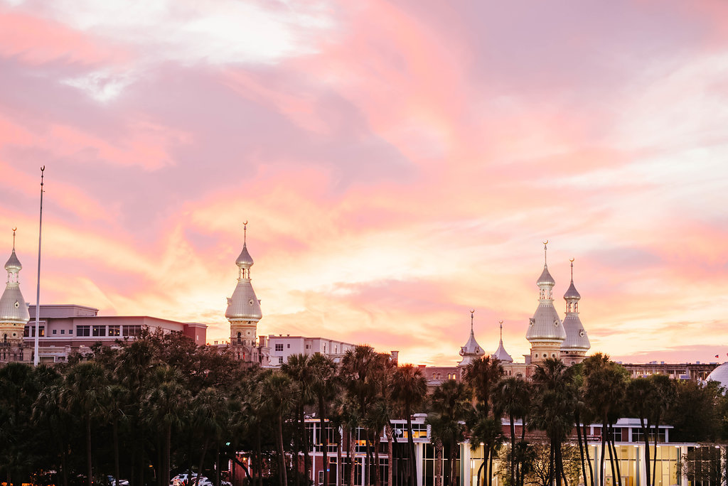 Downtown Tampa Riverwalk Sunset with University of Tampa Skyline