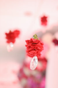 Hanging Red Carnation with Crystal Bead | Clearwater FL Wedding Florist Gabro Event Services