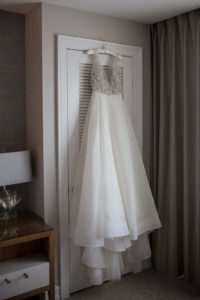 Jeweled Illusion Lace Empire Waist Ballgown Wedding Dress on Hanger