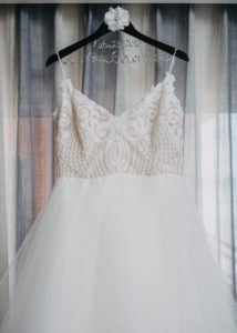 Patterned Bodice Spaghetti Strap Layered Ballgown Blush by Hayley Paige Wedding Dress on Personalized Hanger