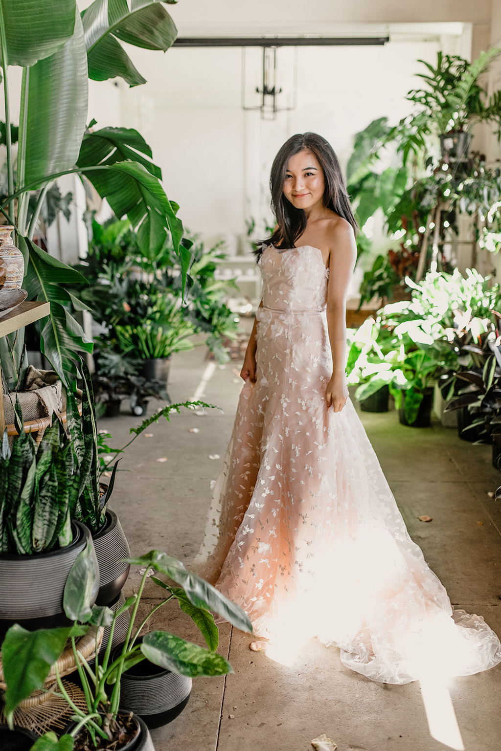 Indoor Bridal Portrait in Strapless Pink Peach Wedding Dress | Tampa Intimate Wedding Venue Fancy Free Nursery