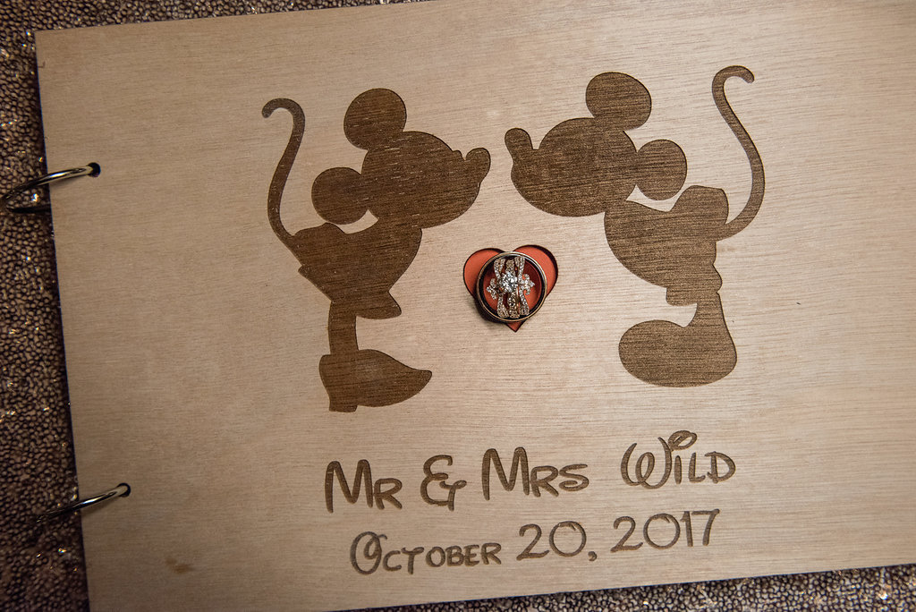 Lasercut Wood Mickey and Minnie Mouse Disney Wedding Guest Book with Engagement Ring and Wedding Band