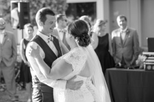 First Dance Portrait, Bride in Lace Cap Sleeve Dress | St Pete Wedding Photographer Caroline and Evan Photography | Tampa Wedding Dress Shop Truly Forever Bridal