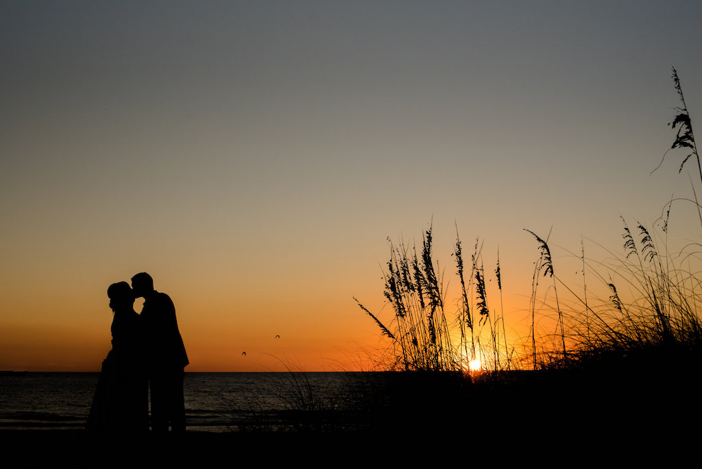 Sunset Beach Silhouette Wedding Portrait | St Petersburg Wedding Photographer Caroline and Evan Photography