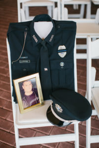 Father of the Bride Fallen Officer Charles Kondek Reserved Seat Memorial at Wedding Ceremony with Uniform and Framed Photo