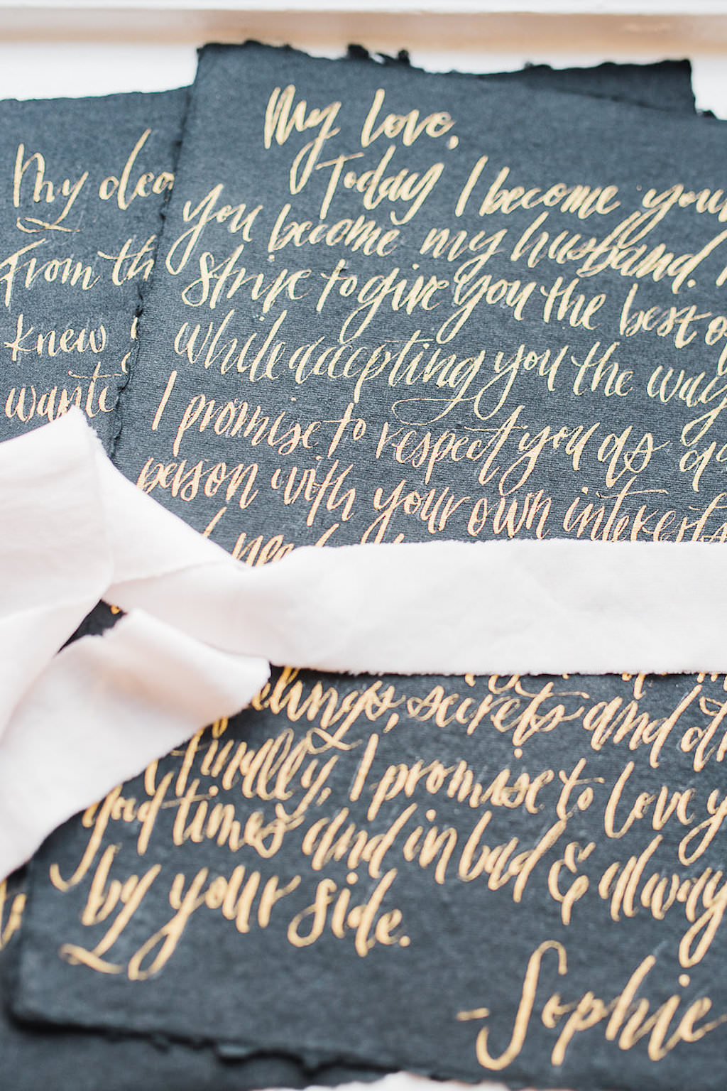 Kate Spade Inspired Gold Printed on Black Paper Wedding Vows