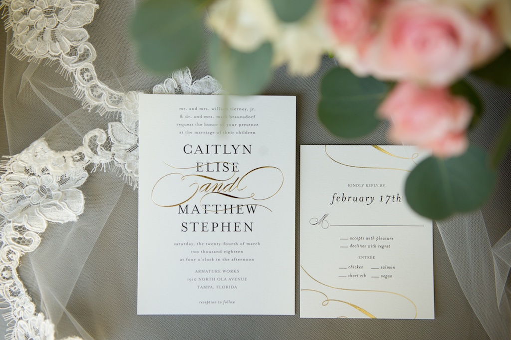 Stylish Gold And Navy Blue Script on White Printed Wedding Invitation Suite