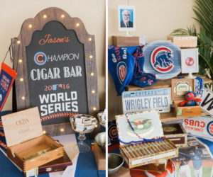 Chicago Cubs Themed Cigar Bar Wedding Reception Decor | Tampa Bay Wedding Planner UNIQUE Weddings and Events