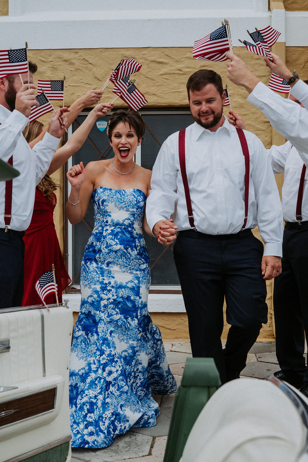 Red, White and Blue Americana Fourth of July Inspired Holiday Wedding with American Flag Exit