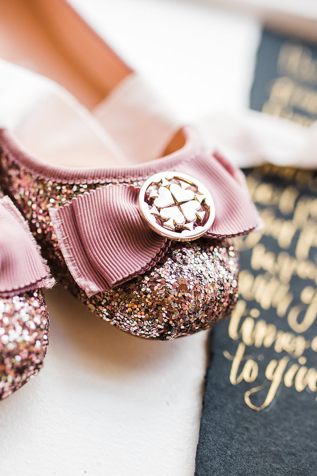 Pink Glitter Ballet Flat Kate Spade Wedding Shoe with Ribbon Bow
