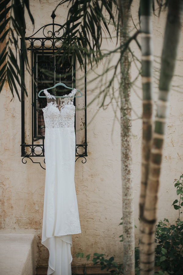 Illusion Lace Sweetheart Beaded Bodice Column Essence of Australia Wedding Dress on Hanger