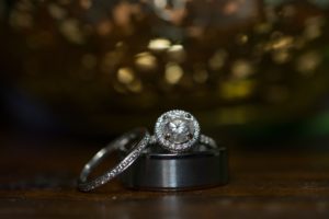 Diamond Wedding RIng, Round Engagement Ring, and Brushed Mens Wedding Band
