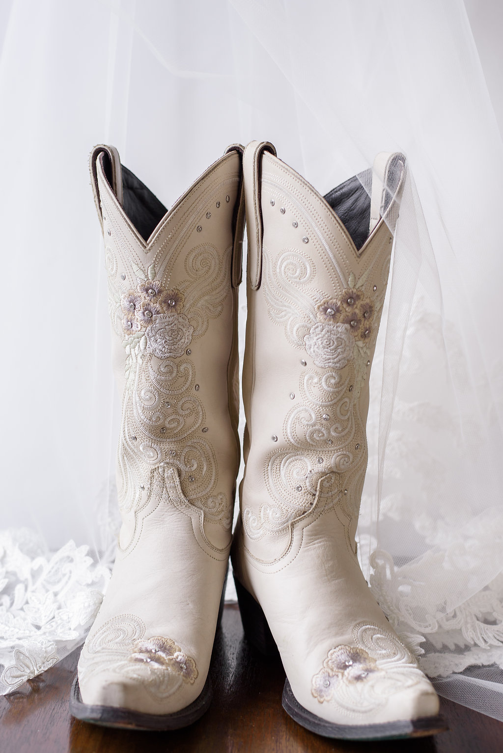 White with Dusty Rose Embroidery Cowboy Boots Wedding Shoes