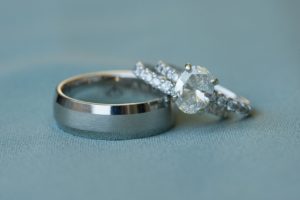 Oval Diamond Engagement Ring and Wedding Band and Silver Men's Ring
