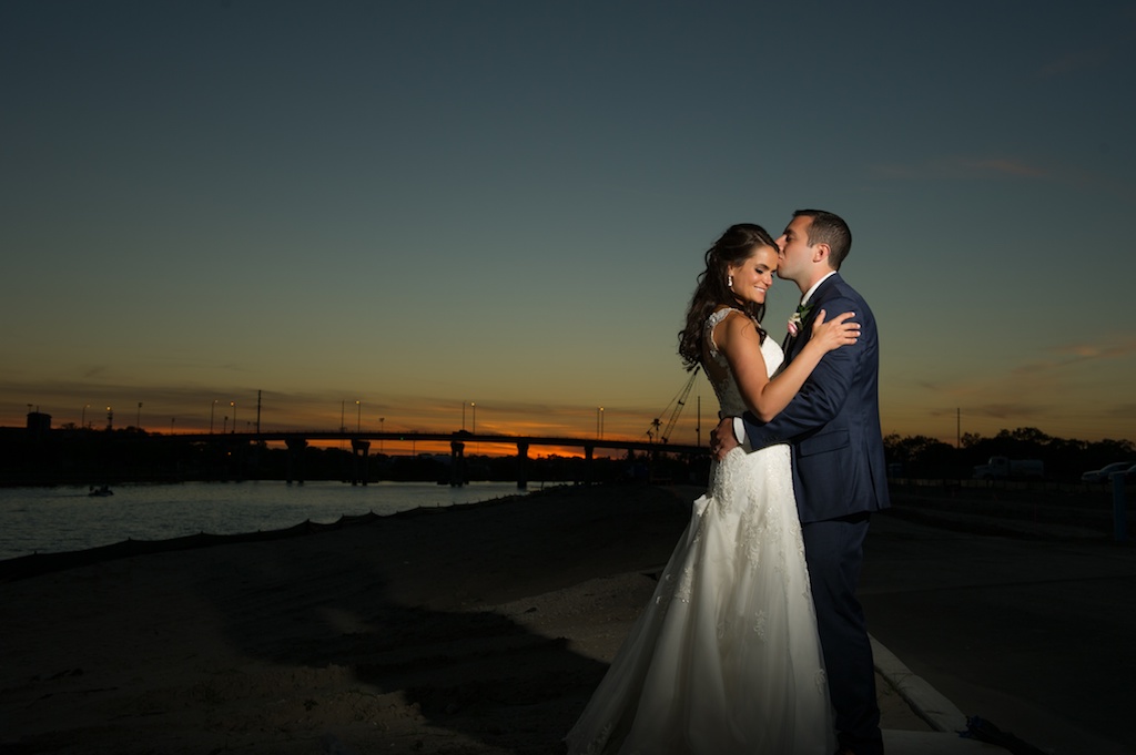 Outdoor Waterfront Nighttime Sunset Wedding Portrait | Tampa Bay Wedding Photographer Andi Diamond Photography