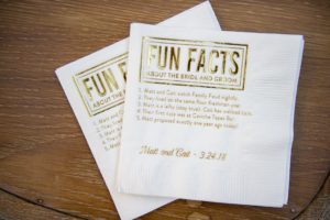 Fun Facts about the Bride and Groom Custom Wedding Paper Cocktail Napkins with Gold Foil Print