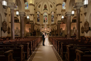 Creative Wedding Portrait at Downtown Tampa Wedding Ceremony Venue Sacred Heart Catholic Church