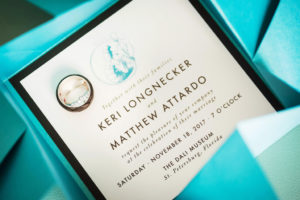 Modern Turquoise Blue Rectangle Wedding Invitation Suite with Bride and Grooms Wedding Bands