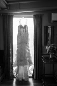 Black and White Fit and Flare Lace and Ruffle Skirt Wedding Dress with Tank Top Straps and Plunging V-Neckline | St. Pete Photographer Marc Edwards Photography