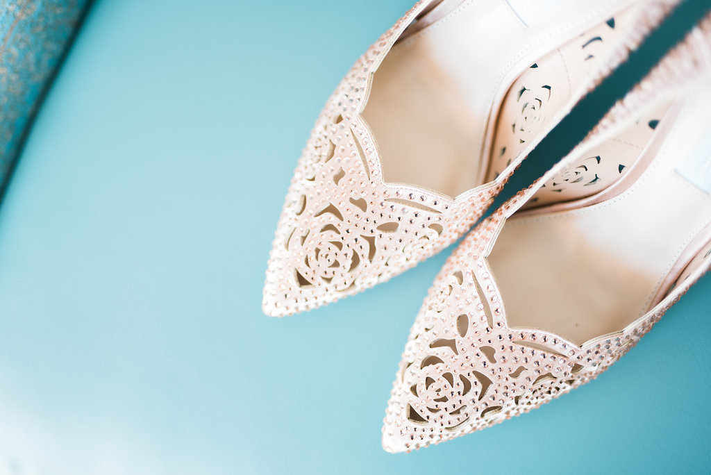 Rose Cutout Leather Sequin Pointed Toe Wedding Shoes | Naples Wedding Photographer Kera Photography