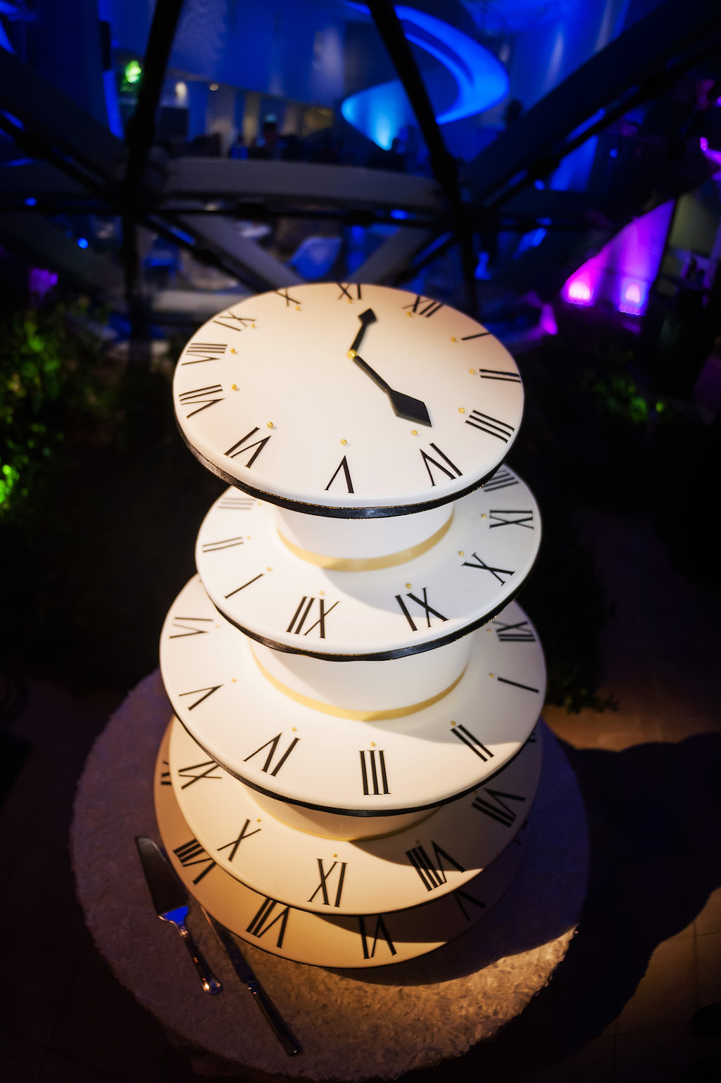 Alice in Wonderland Whimsical Clock 4-Tier White Wedding Cake | St. Petersburg Wedding Baker The Artistic Whisk