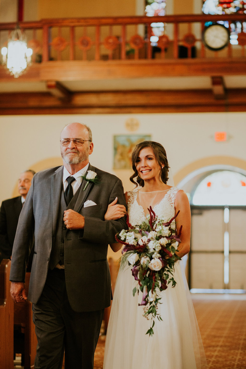 Bride Waking Down the Aisle Wedding Ceremony Portrait | Tampa Bay Wedding Venue Our Lady of Perpetual Help Catholic Church