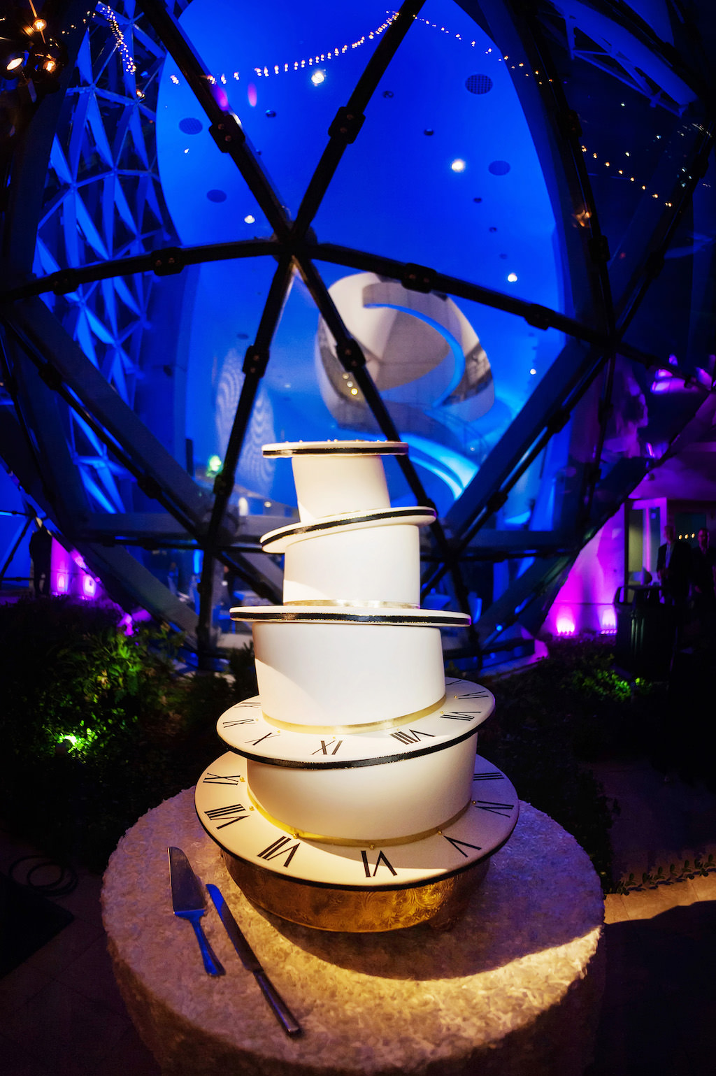Alice in Wonderland Whimsical Clock 4-Tier White Wedding Cake | Downtown St. Pete Wedding Baker The Artistic Whisk