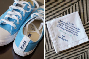 Bridal Wedding Monogrammed Handkerchief with Light Blue Personalized Converse Sneakers
