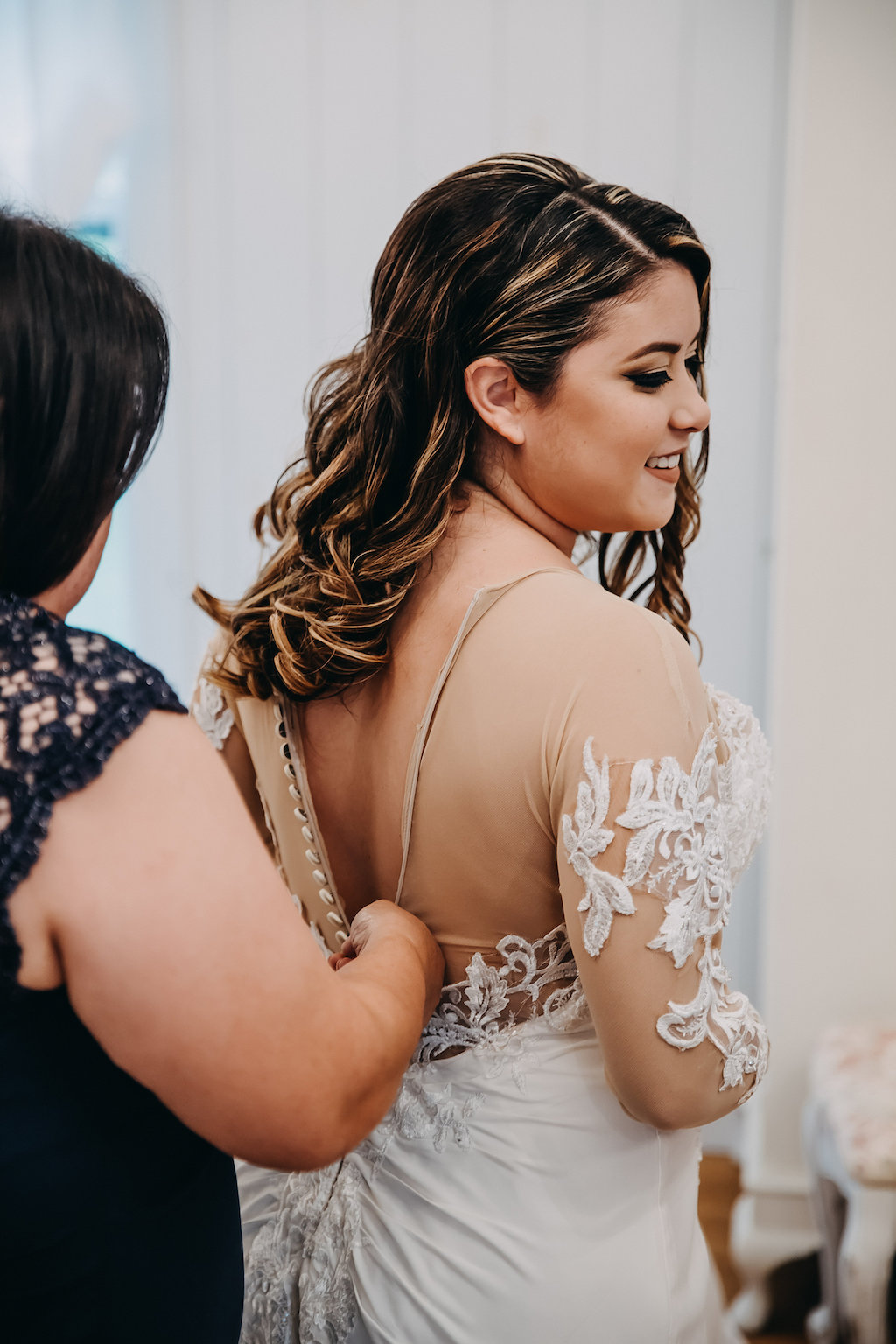 Lace Sleeve David's Bridal White and Nude Wedding Dress and Mother of the Bride | Tampa Bay Wedding Photographer Rad Red Creative
