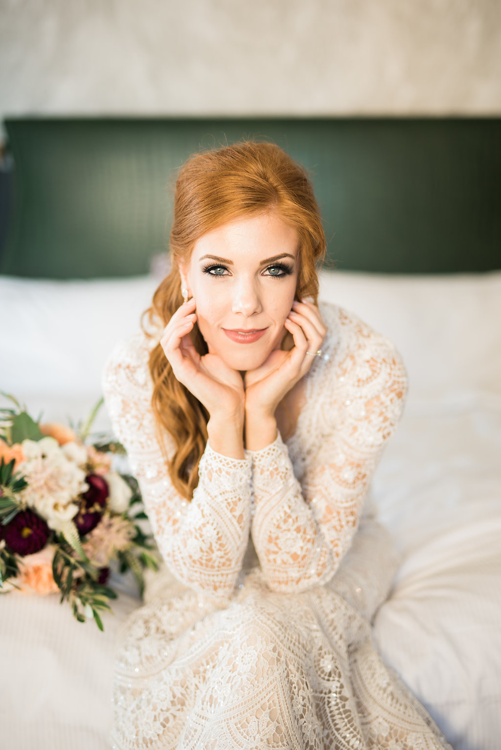 Off-White Lace Long Sleeve Vintage Inspired Bridal Portrait, with Organic Bouquet | Naples Wedding Photographer Kera Photography