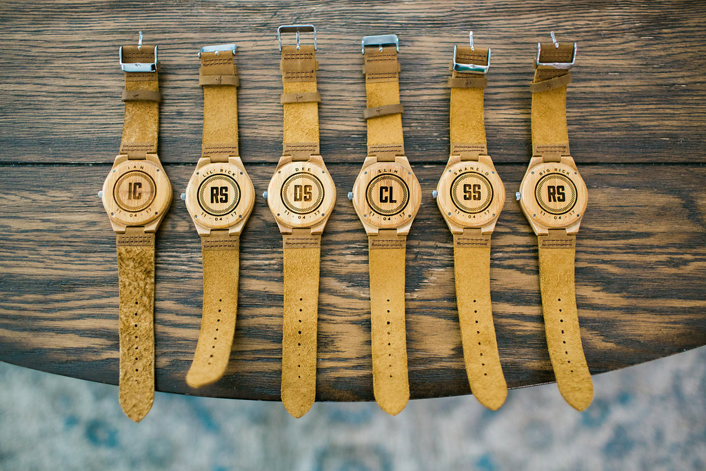 Groom and Groomsmen Monogrammed Brown Leather and Wood Personalized Watches | Naples Wedding Photographer Kera Photography