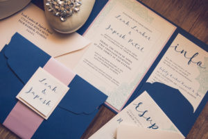 Custom Navy Blue and Blush Wedding Invitation Suite and Round Toe Shoes with Rhinestone Jewel | Tampa Wedding Photographer Luxe Light Photography