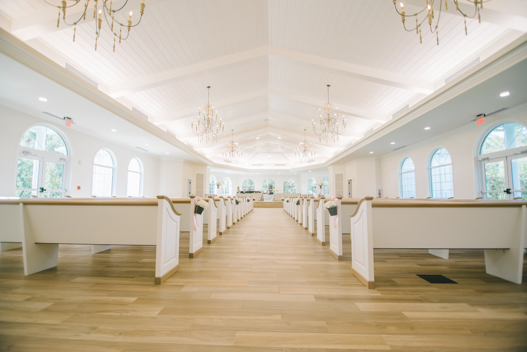 White Floral Wedding Ceremony Decor | Safety Harbor Wedding Ceremony Venue Harborside Chapel | Clearwater Beach Photographer Kera Photography