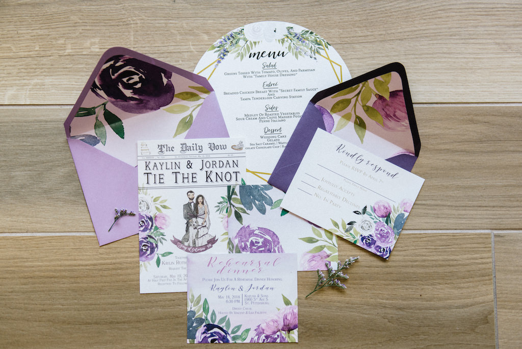 Custom Purple and Floral Tampa Bay Wedding Invitations and Stationery | Sarah Bubar Designs | Clearwater Wedding Photographer Kera Photography