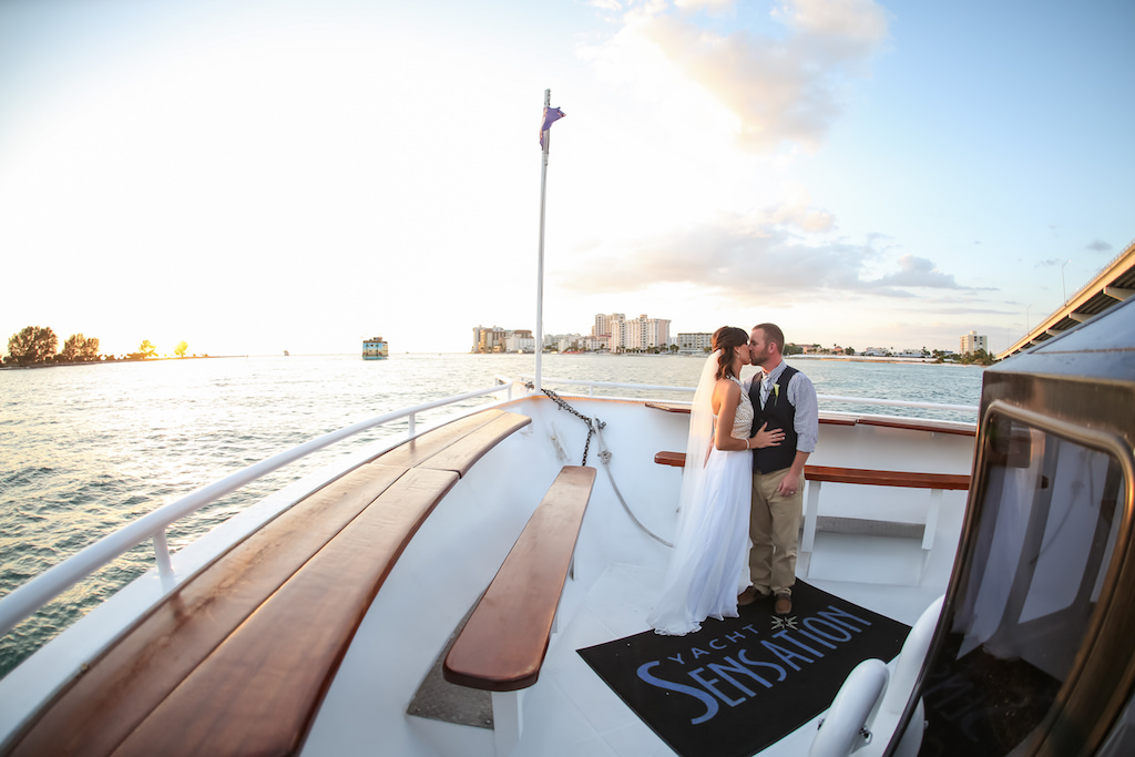 Outdoor Waterfront Bride and Groom Portrait on Yacht Starship Wedding Venue | Clearwater Beach Wedding Photographer Lifelong Photography Studios | Tampa Bay Wedding Hair and Makeup Michele Renee the Studio | Venue Yacht Starship