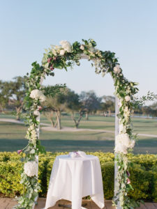 Organic Greenery, White Hydrangeas, and White Flower Inspired Ceremony Arch Chuppah Decor for Outdoor Wedding | Clearwater Wedding Venue Feather Sound Country Club Wedding