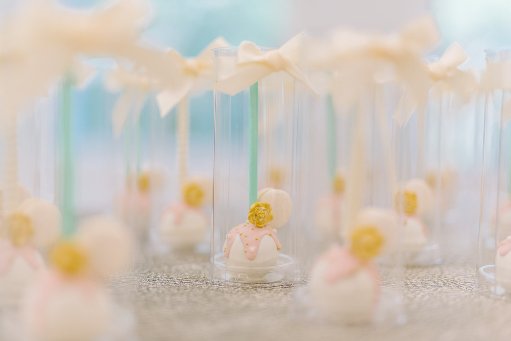 Pink and White with Yellow Flower Accented Cake Pops | Tampa Bay Wedding Dessert Favors Pop Goes the Party | Clearwater Beach Photographer Kera Photography