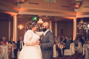 Resort Ballroom First Dance Portrait, Bride in Lace Long Sleeve Wedding Dress | Tampa Bay Wedding Venue Safety Harbor Resort and Spa | Photographer Luxe Light Photography