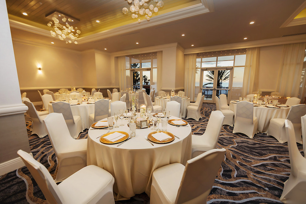 Elegant Gold and White Ballroom Wedding Reception | Luxury Waterfront Hotel Wedding Venue Hyatt Regency Clearwater Beach