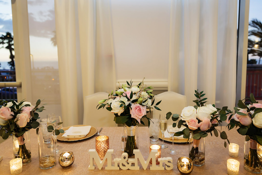 Pink, White and Gold Sweetheart Table Wedding Reception Decor Ideas