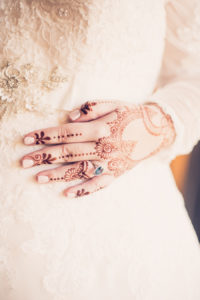 Bridal Portrait with Indian Henna and Long Sleeve Illusion, Lace and Rhinestone Floral Accent Wedding Dress | Tampa Bay Wedding Photographer Luxe Light Photography